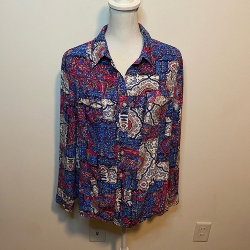 Jones New York Sport Paisley Long Sleeve Button Down Size Large